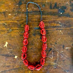 Vintage African artisan crafted red bead bohemian tribal necklace